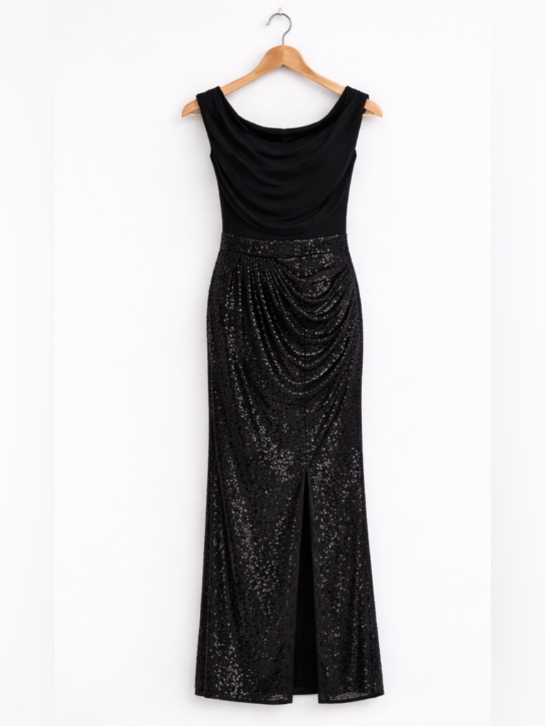 Elisabetta Franchi Red Carpet Dress Sequined Black Long Elegant Size 6 Or 42 Nwt